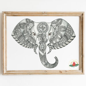Ganesha Black and White Art work | Elephant Intricate doodle work | Digital Download